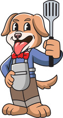 Happy Beagle Dog Chef with Burger and Taco Elements Mascot Cartoon Character Illustration