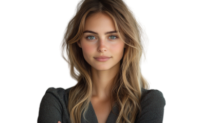  A poised and self-assured woman business coach stands confidently with her arms crossed, exuding success and professionalism.
