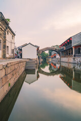 Naklejka premium Old houses, rivers, and bridges in Zhouzhuang Ancient Town, Suzhou City, Jiangsu Province, China On April 18th, 2023