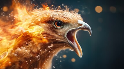 Obraz premium Majestic Bird of Prey with Fiery Elements and Dramatic Features