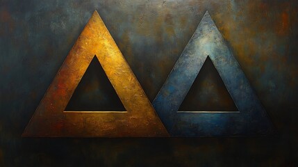 Abstract Warm Cool Triangles Painting Deeply Textured. AI Generated