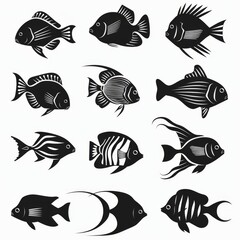 Fish icon, mackerel shape, minimal fishing symbol, tuna silhouette, salmon sign, black ink fish shape