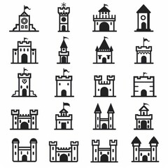 Castle icon, fairy tale forts, old towers, medieval castles, kingdom symbol, king home, fairytale fortress