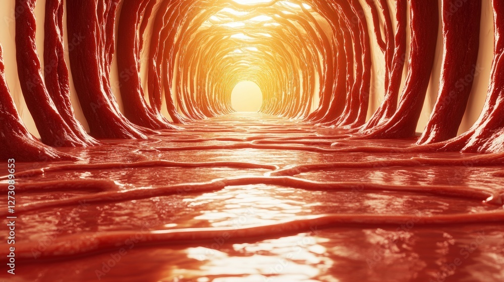Poster intricate visualization of a blood vessel with glowing light source