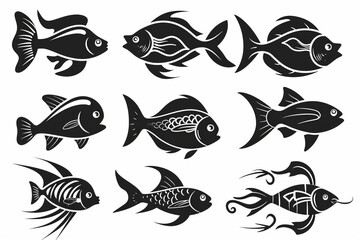 Fish icon, mackerel shape, graffiti spray fishing symbol, silhouette, salmon sign, black ink fish shape