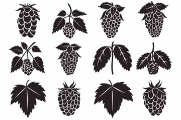 Hop cones icon, beer brewery symbol, humulus lupulus flower cones, hop plant beer manufacturing ingredient