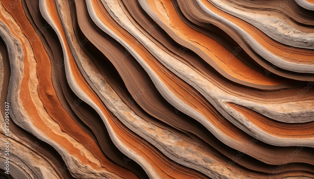 Poster Earth's Canvas. Flowing rock layers create abstract patterns... Geological artistry in nature's formations. A beautiful blend of browns, oranges, and grays showcasing depth and movement.