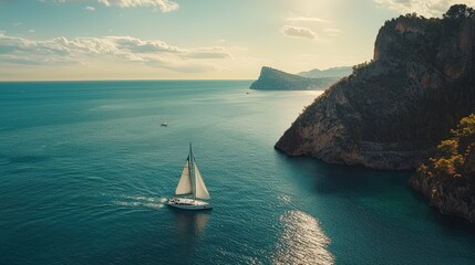 Yacht sail in the ocean at sunny day cruise romantic landscape
