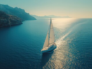 Yacht sail in the ocean at sunny day cruise romantic landscape