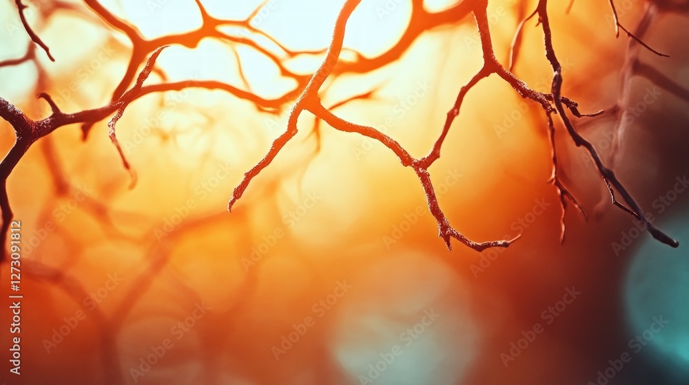 Poster abstract close-up of twisted branches against soft orange background