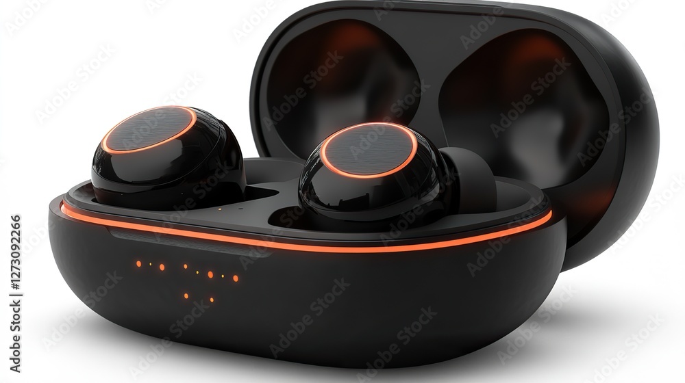 Poster wireless earphones charging case png image with transparent background for tech and product design