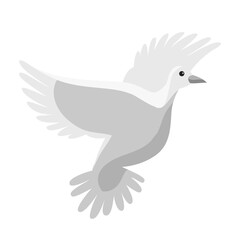 Obraz premium Flying dove. White grey pigeon with spread wings. Elegant and simple bird for nature, wildlife, and freedom-themed graphics. Cartoon minimalistic vector illustration.