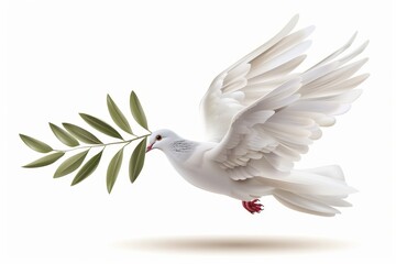Obraz premium Peace dove icon, pigeons, twigs 3d realistic collection. Flying birds silhouettes on white