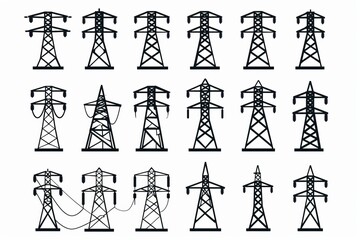 Power line icon, electric main symbol, electric line emblem, power transmission line pictogram