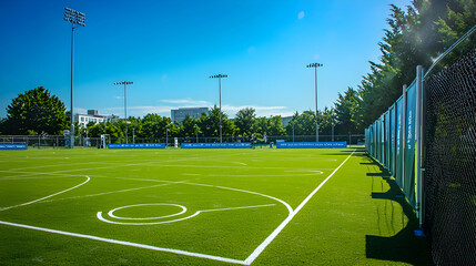 Ultimate Frisbee tournament field with vertical banners along the sidelines for sports promotions.