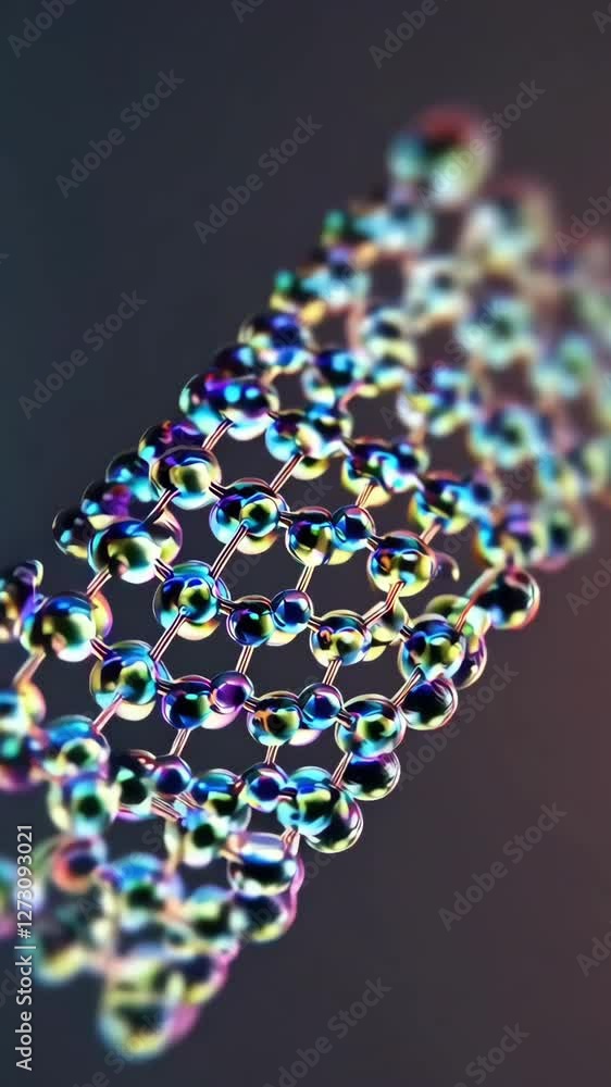 Poster rotating iridescent molecular structure: dynamic light reflections and geometric patterns