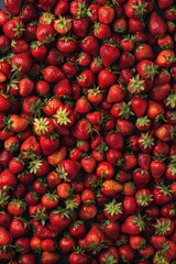 Garden strawberry texture background, strawberry fruits pattern, many strawberries mockup, ripe berries