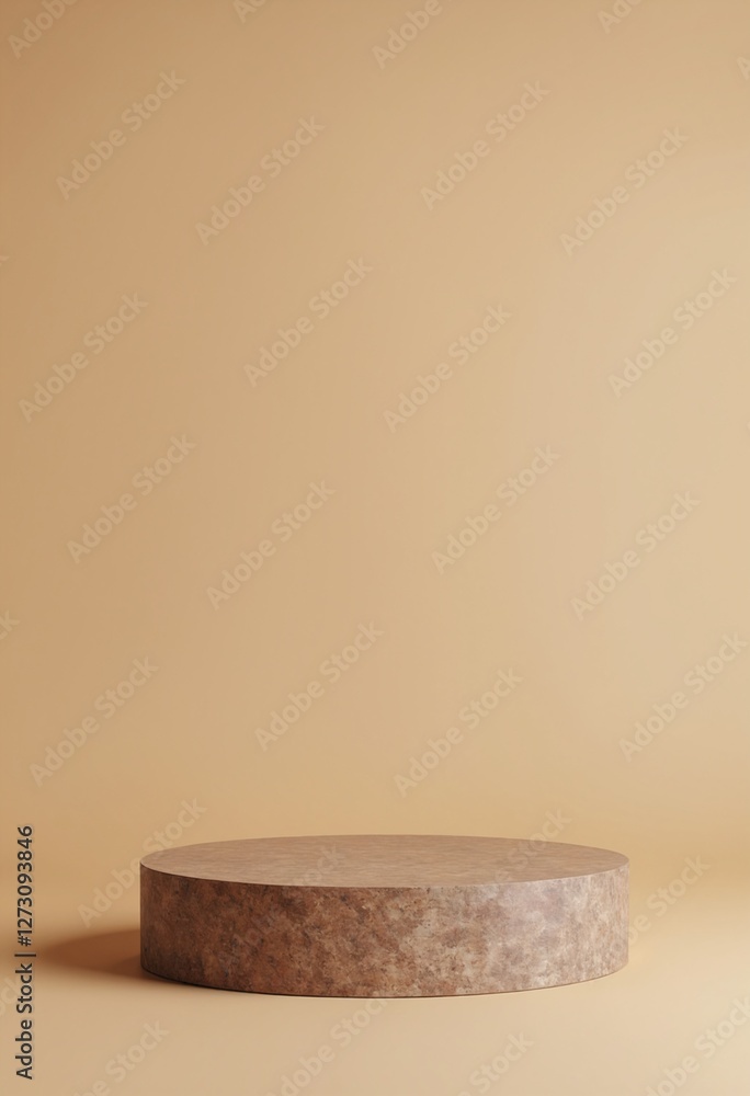 Poster empty brown stone podium, cosmetic display stand on brown background. 3d rendering