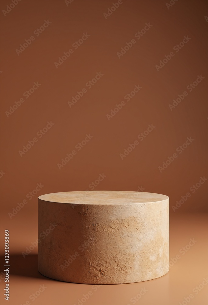 Poster empty brown stone podium, cosmetic display stand on brown background. 3d rendering