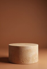 Empty brown stone podium, Cosmetic display stand on brown background. 3D rendering