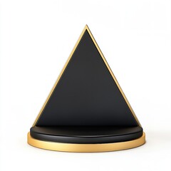 Fototapeta premium Modern Pyramid Display Stand: A Sleek, Black Pyramid with Gold Trim Resting on a Multi-Tiered Octagonal Base, Isolated on a White Background. Ideal for Product Photography, Mockups, Awards, or Design 