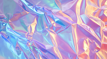 Fototapeta premium Iridescent Foil Texture with Holographic Reflection and Wrinkled Surface Detail
