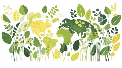 Green world map foliage eco-design illustration