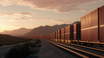 Fototapeta premium Freight train transporting containers across the country