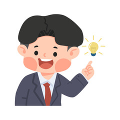 Business man stands with lightbulb