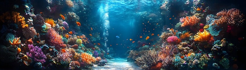 Vibrant Underwater Canyon Teeming with Colorful Coral Reefs and Marine Life