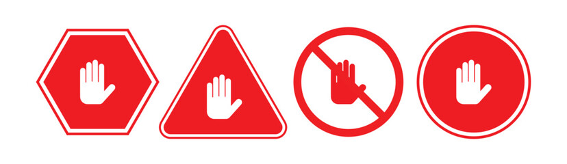 Stop, do not cross, ban, forbidden and alert icon set. Stop sign red color isolated. Vectors stop hand sign vector illustration.