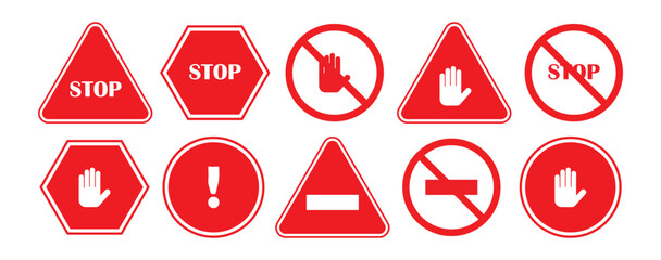 Stop, do not cross, ban, forbidden and alert icon set. Stop sign red color isolated. Vectors stop hand sign vector illustration.