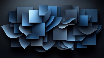 Obraz premium Abstract Blue Shapes Darkly Lit Modern Composition. AI Generated