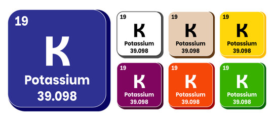 K, Potassium element vector icon set, periodic table element. Vector illustration EPS 10 File. Isolated on white background.