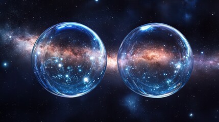 Giant bubbles embrace a galaxy amidst cosmic dust: A cosmic dance of celestial forces.