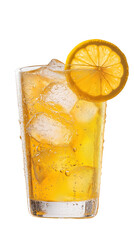 A glass of iced tea with a lemon slice on top