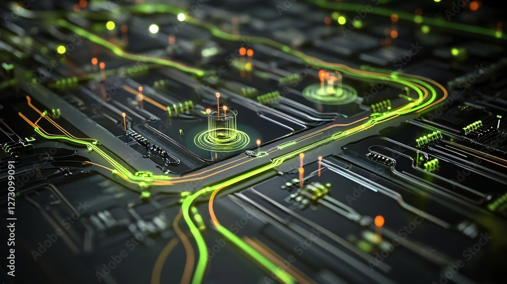 Poster a conceptual visualization of electricity flowing in real-time through circuit pathways