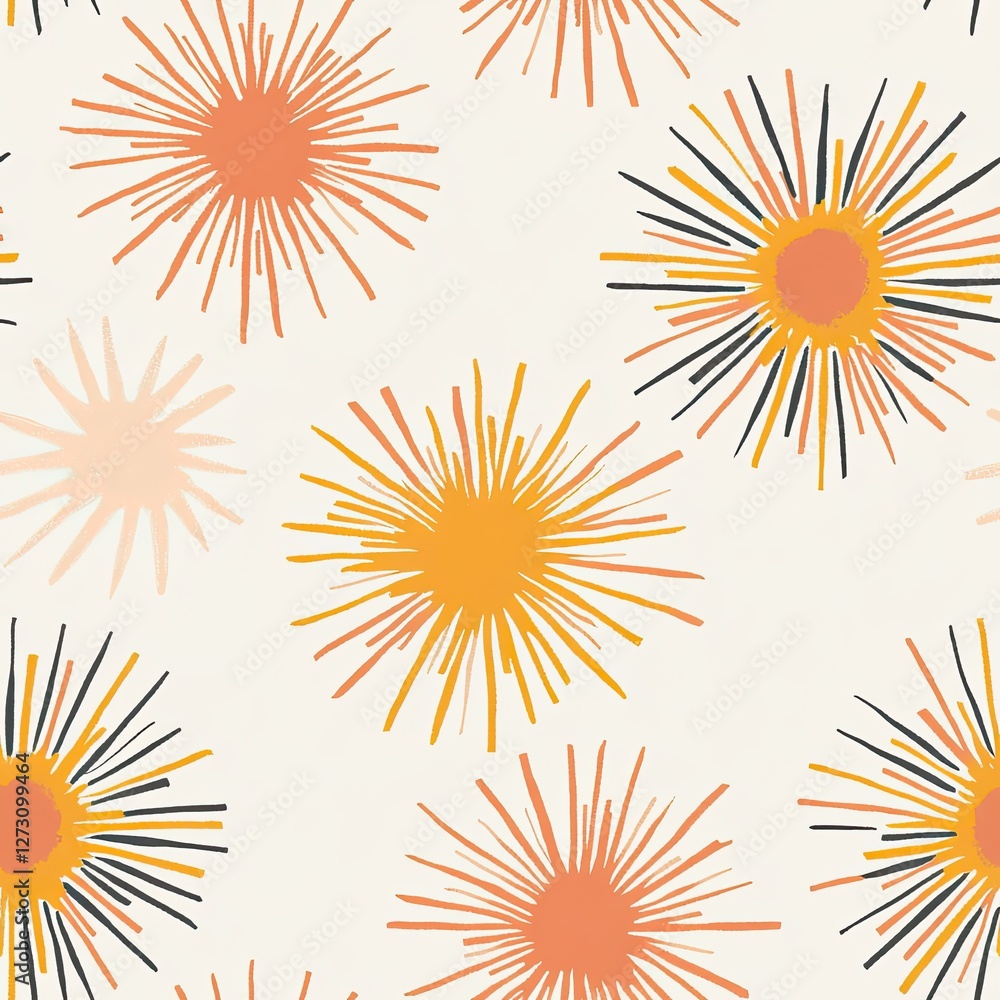 Poster abstract sunburst seamless pattern scattered irregular rays design for textile web and print