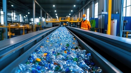 A futuristic recycling plant using AI to efficiently sort and repurpose industrial waste