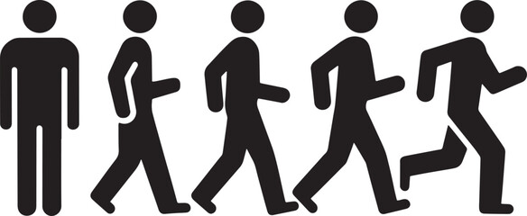 Man stands, walk and run icon set . People symbol silhouette vector design.
