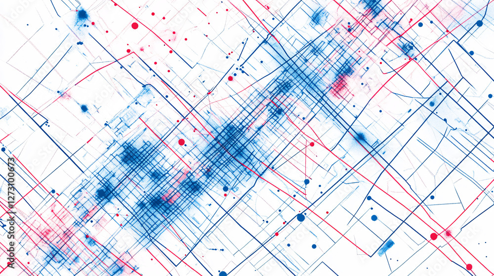Poster a futuristic ai-powered digital blueprint featuring blue and red data lines forming a network struct