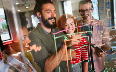Developing programming and coding technologies. Programmer working in a software develop company