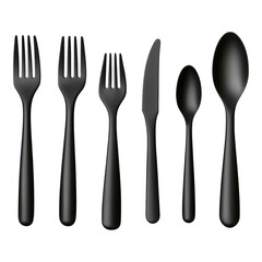 Modern Black Cutlery Set Including Forks, Knives, Spoons, and Serving Utensils for Stylish Dining Experience