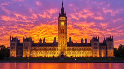 Fototapeta premium Parliament Buildings at Sunset over Ottawa River