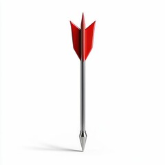 Metal Arrow with Red Fletching Isolated on White Background
