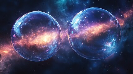 Fototapeta premium Giant bubbles embrace a galaxy amidst cosmic dust: A cosmic dance of celestial forces.