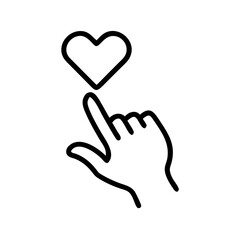 Obraz premium Hand pointing to heart icon, minimalistic design, copy space