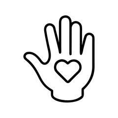 Obraz premium Vector icon of a hand with a heart symbol representing care and compassion