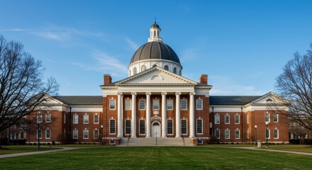 Naklejka premium Elegant Brick Building With Central Dome and Columns