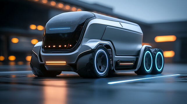 Futuristic electric truck design urban environment 3d wireframe model luminous blue glow high-tech transportation innovative engineering